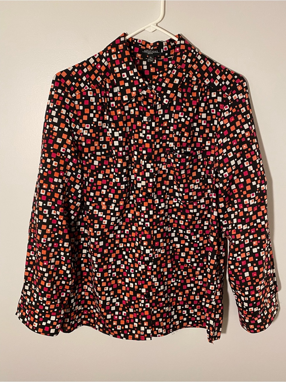 Notations Petite Large Blouse Multicolored Geometric Long Sleeve Autumn Fall Mod